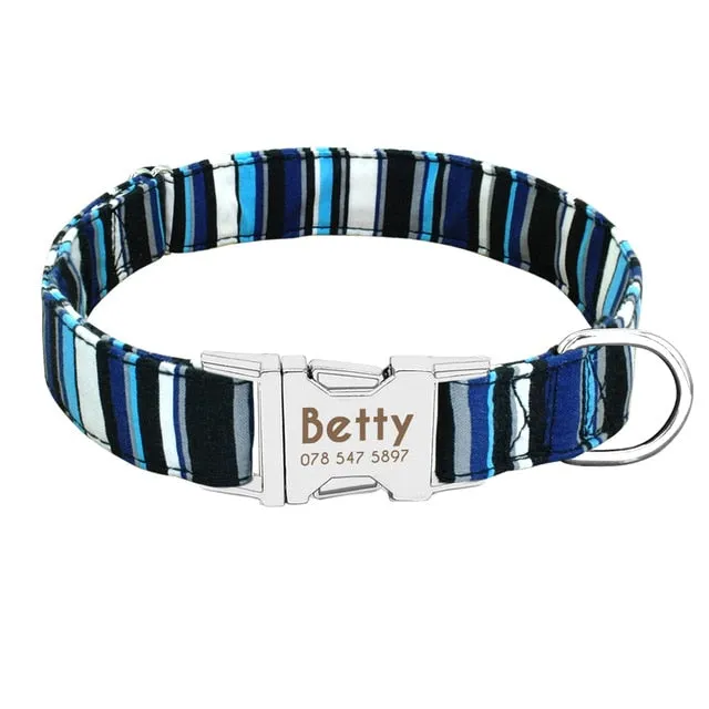Custom Nylon Tag Collar for  Cat, Puppy and Dog. Leash Personalized. Pet Nameplate ID Collars Adjustable