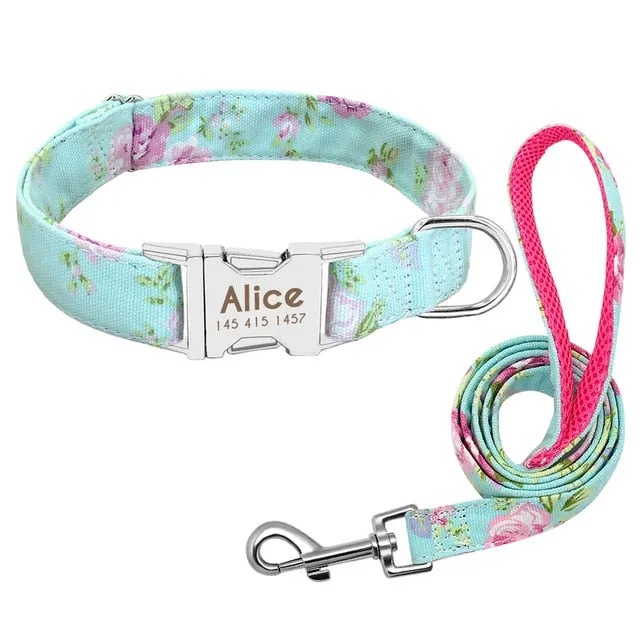 Custom Nylon Tag Collar for  Cat, Puppy and Dog. Leash Personalized. Pet Nameplate ID Collars Adjustable