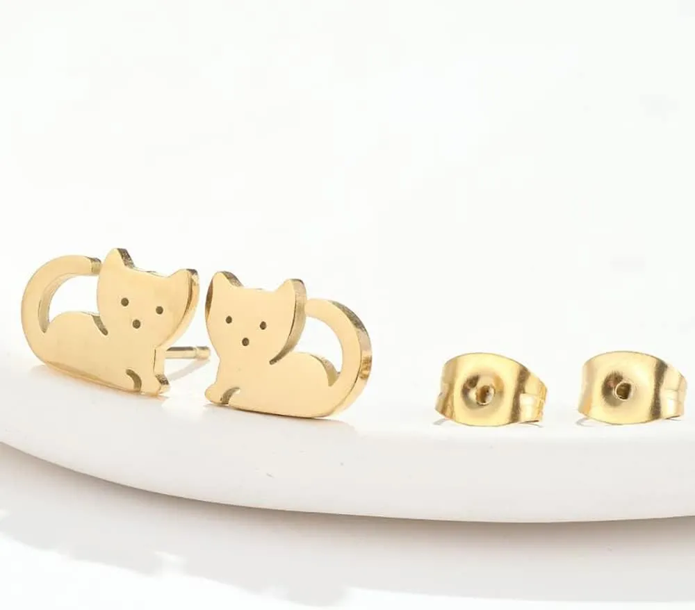 Cute Cat Tiny Stud Earrings for Women Teen Girls Stainless Steel Kitten Cartilage Small Studs Earring Simple Jewelry Gifts Birthday