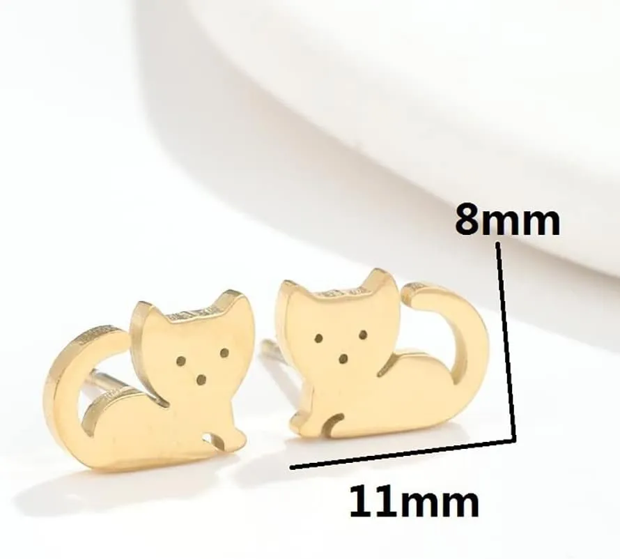 Cute Cat Tiny Stud Earrings for Women Teen Girls Stainless Steel Kitten Cartilage Small Studs Earring Simple Jewelry Gifts Birthday
