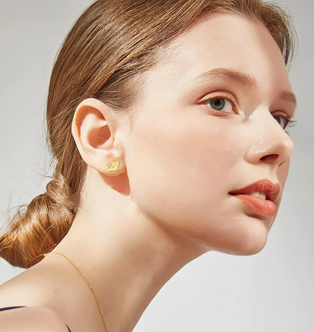 Cute Cat Tiny Stud Earrings for Women Teen Girls Stainless Steel Kitten Cartilage Small Studs Earring Simple Jewelry Gifts Birthday