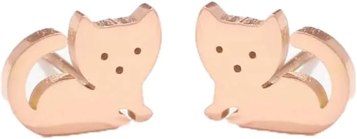 Cute Cat Tiny Stud Earrings for Women Teen Girls Stainless Steel Kitten Cartilage Small Studs Earring Simple Jewelry Gifts Birthday