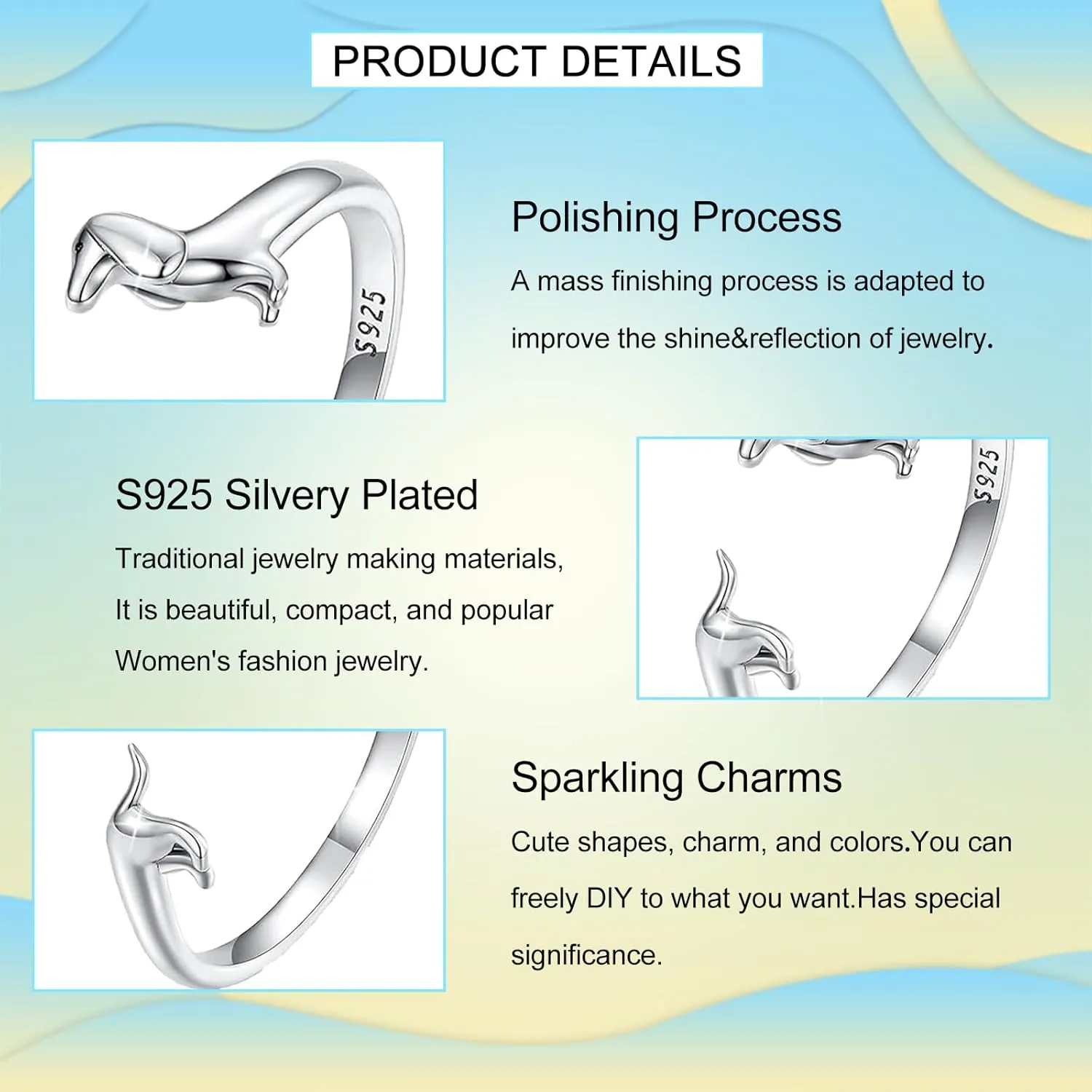 Dachshund Open Rings for Women S925 Sterling Silver