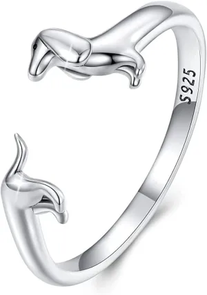 Dachshund Open Rings for Women S925 Sterling Silver