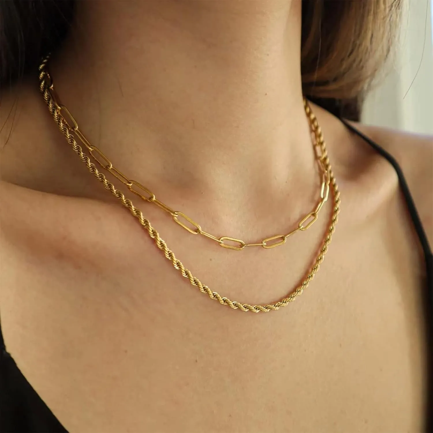 Dainty Gold Necklace,Herringbone Necklace for Women 14k Gold Plated Snake,Gold Chain Choker Necklaces,Simple Gold Layered Necklaces paperclip Chain Necklace for Women