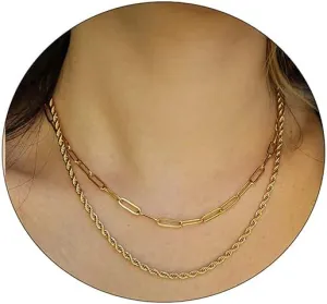 Dainty Gold Necklace,Herringbone Necklace for Women 14k Gold Plated Snake,Gold Chain Choker Necklaces,Simple Gold Layered Necklaces paperclip Chain Necklace for Women