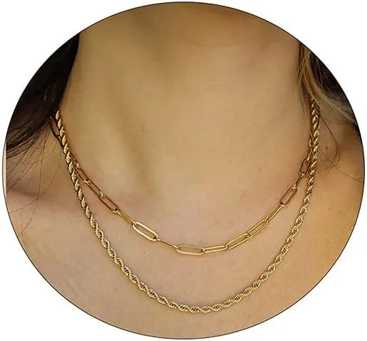 Dainty Gold Necklace,Herringbone Necklace for Women 14k Gold Plated Snake,Gold Chain Choker Necklaces,Simple Gold Layered Necklaces paperclip Chain Necklace for Women