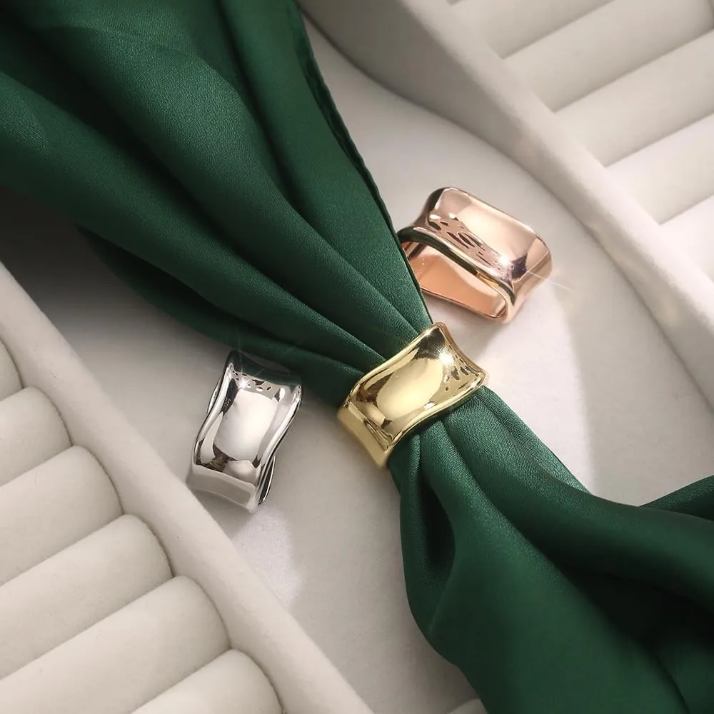 Dainty Oblate Silk Scarf Ring Brooch for Women Minimalist Geometric Shawl Scarves Buckle Wrap Clasp Clip Rings Brooches Fashion Dress Accessories Jewelry