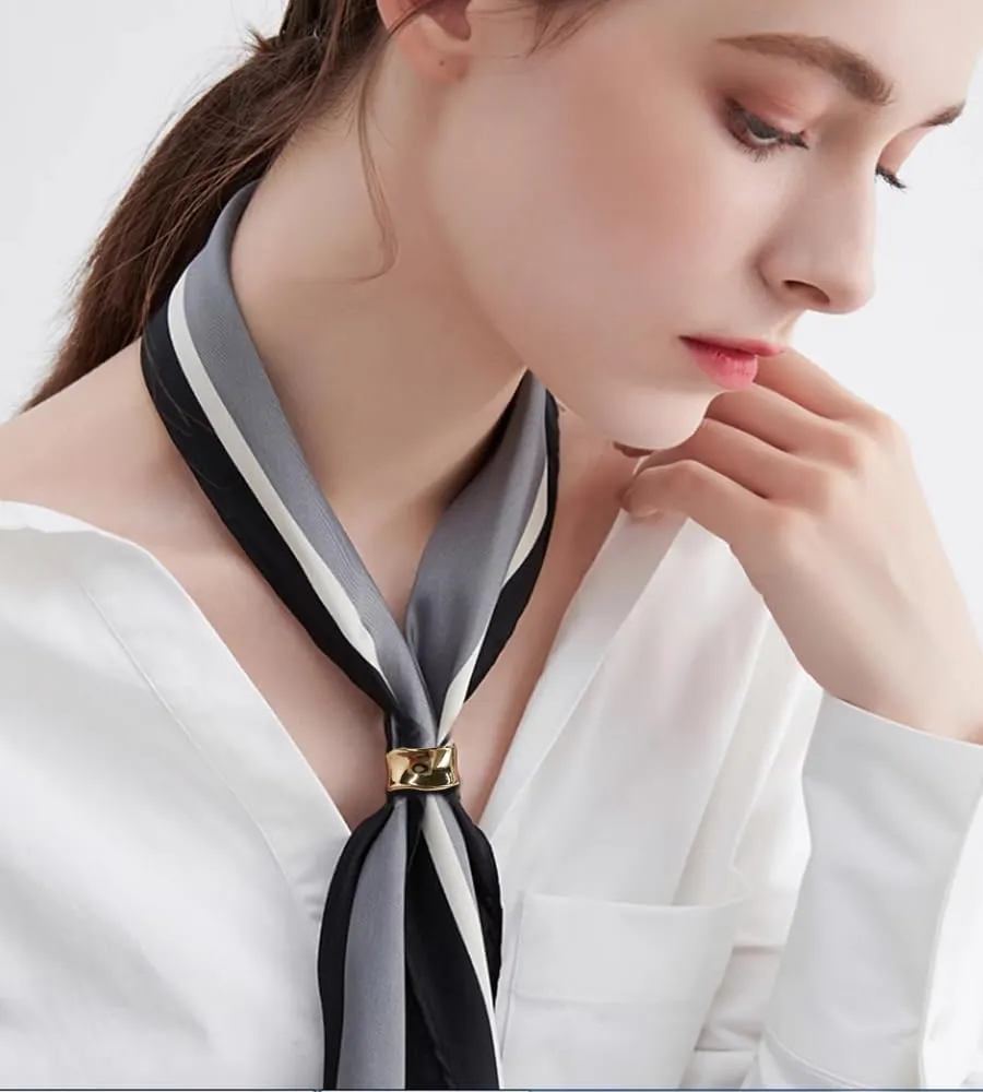 Dainty Oblate Silk Scarf Ring Brooch for Women Minimalist Geometric Shawl Scarves Buckle Wrap Clasp Clip Rings Brooches Fashion Dress Accessories Jewelry