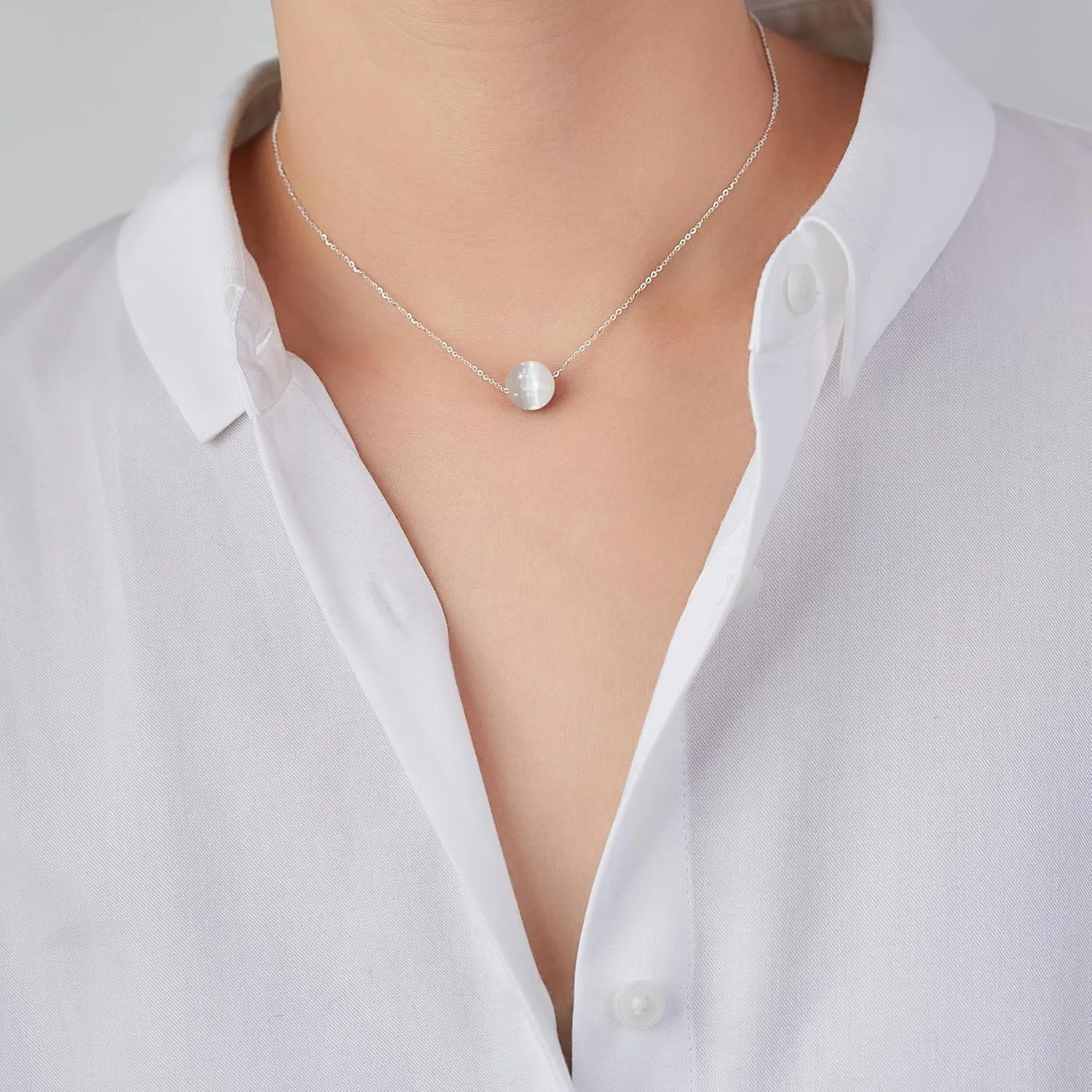 Dainty White Selenite Crystal Pendant 925 Sterling Silver Necklace and Healing Chakra Real Crystal Stone April Birthstone Handmade Choker Necklace Jewelry Gift for Women Young Lady 1 Bead