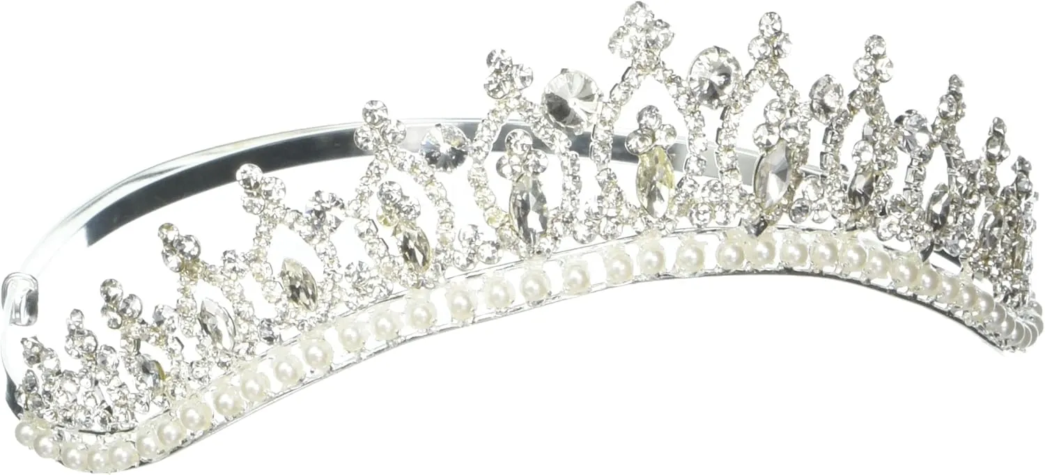 Darice V35969 Tiara with Pearl Accents, Silver