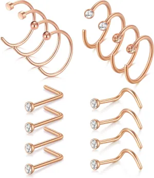 D.Bella 18G Nose Rings for Women Nose Rings Studs Stainless Steel L-Shaped Nose Studs Screw Nose Piercing Jewelry