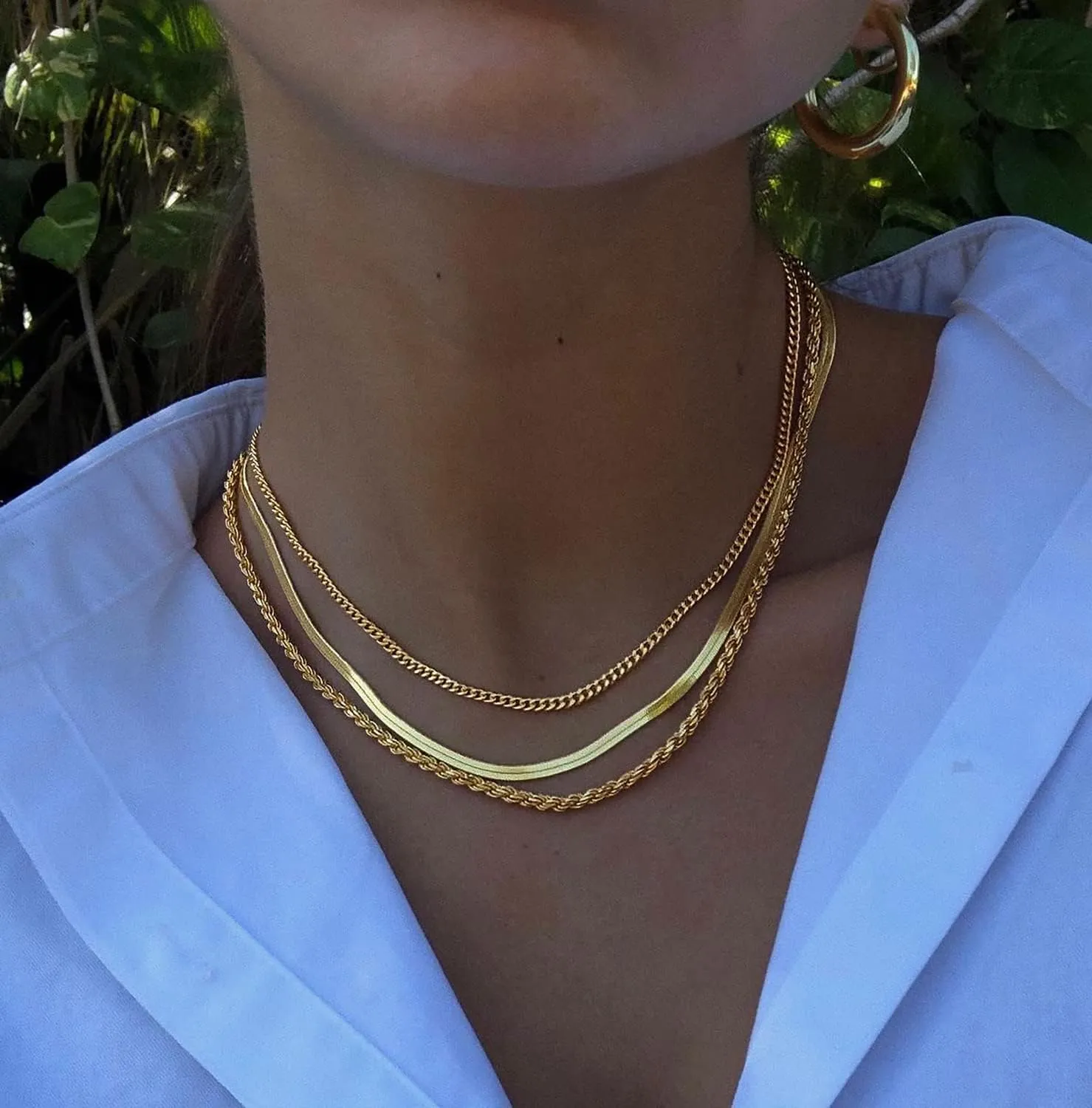 DEARMAY 14K Gold Necklaces for Women, Dainty Gold Herringbone Choker Necklace for Women Thin Layered Chunky Snake Chain Necklaces Jewelry for Teen Gifts