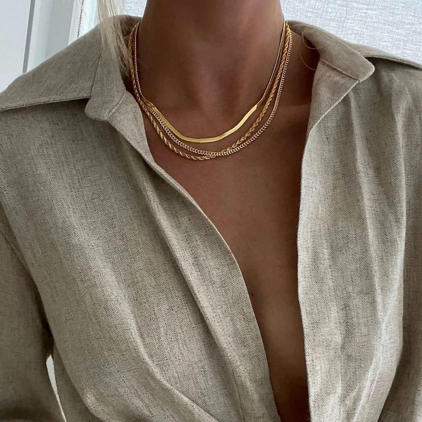 DEARMAY 14K Gold Necklaces for Women, Dainty Gold Herringbone Choker Necklace for Women Thin Layered Chunky Snake Chain Necklaces Jewelry for Teen Gifts