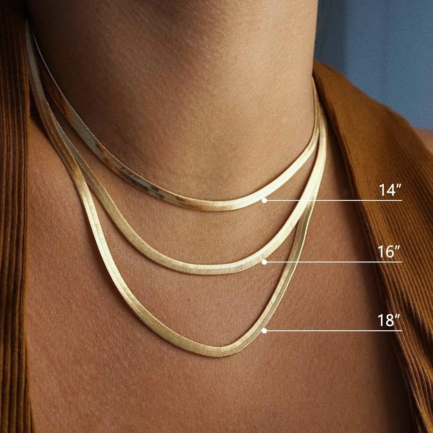 DEARMAY 14K Gold Necklaces for Women, Dainty Gold Herringbone Choker Necklace for Women Thin Layered Chunky Snake Chain Necklaces Jewelry for Teen Gifts