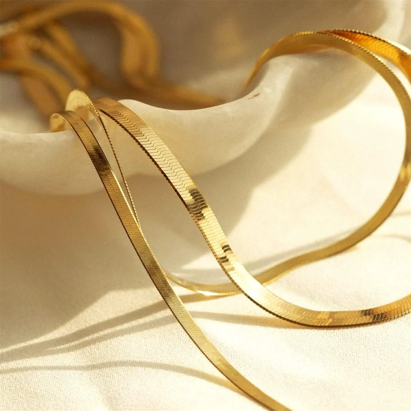 DEARMAY 14K Gold Necklaces for Women, Dainty Gold Herringbone Choker Necklace for Women Thin Layered Chunky Snake Chain Necklaces Jewelry for Teen Gifts