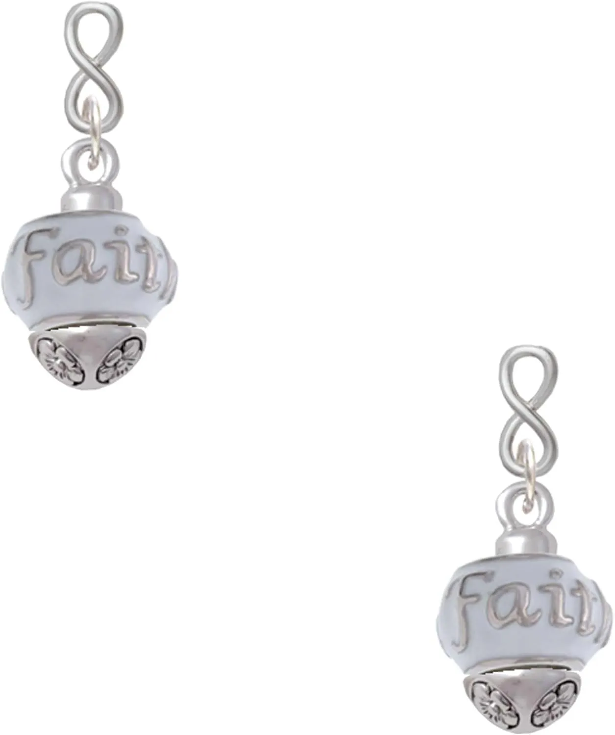 Delight Jewelry Silvertone Message on White Spinners Silvertone Infinity Post Earrings