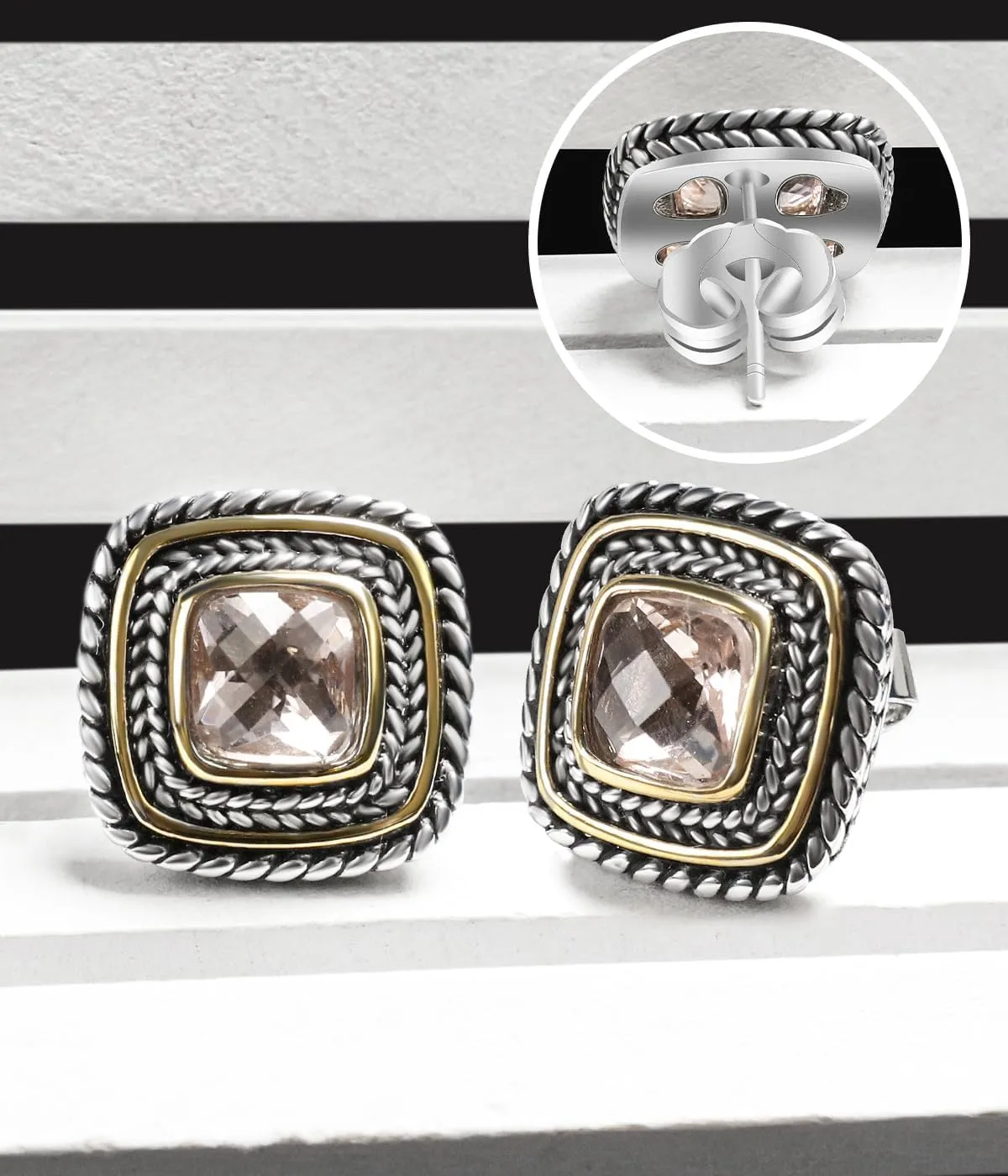 Designer Inspired Two Toned Cable Cubic Zirconia Earrings Studs for Women Trendy Gift