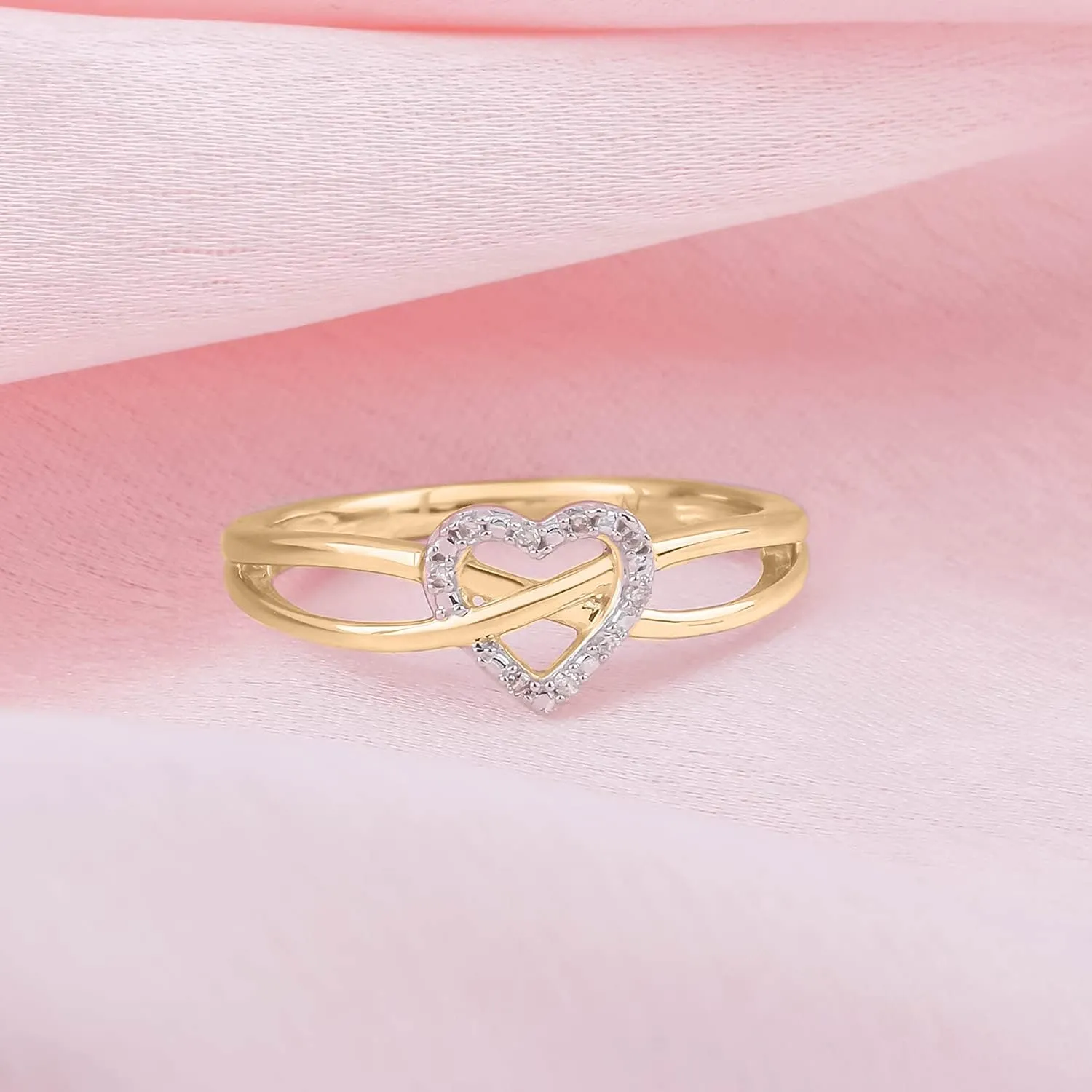 Diamond Heart Rings for Women in 925 Sterling Silver | Yellow & Rose Gold Vermeil Plated Silver | Infinity Heart Jewelry | Criss-cross Ring | Women's Fashion Jewelry | Gold accessories for Her