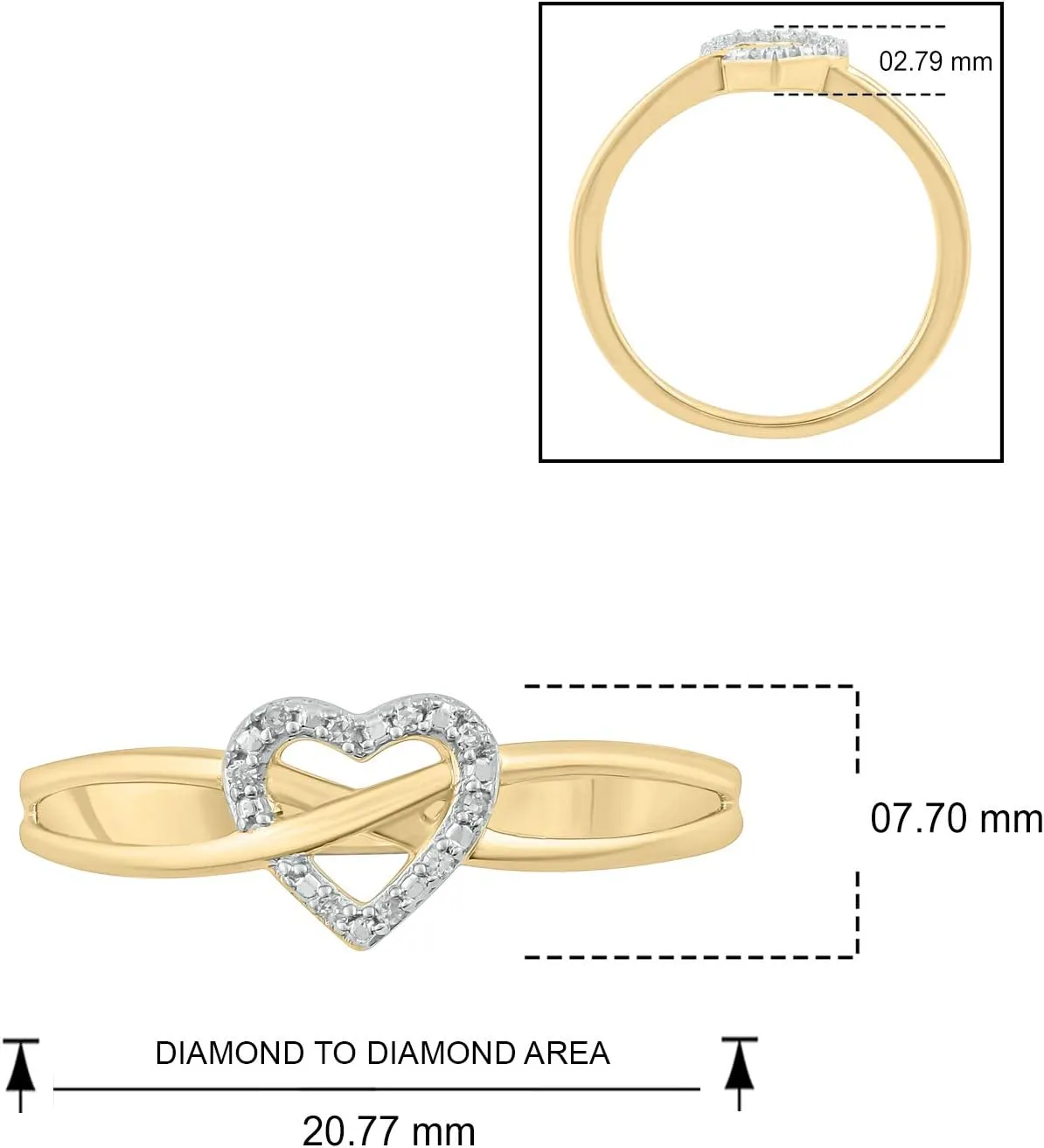 Diamond Heart Rings for Women in 925 Sterling Silver | Yellow & Rose Gold Vermeil Plated Silver | Infinity Heart Jewelry | Criss-cross Ring | Women's Fashion Jewelry | Gold accessories for Her