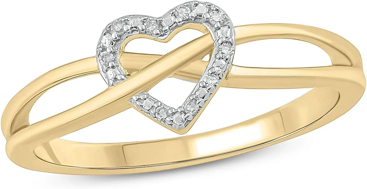 Diamond Heart Rings for Women in 925 Sterling Silver | Yellow & Rose Gold Vermeil Plated Silver | Infinity Heart Jewelry | Criss-cross Ring | Women's Fashion Jewelry | Gold accessories for Her