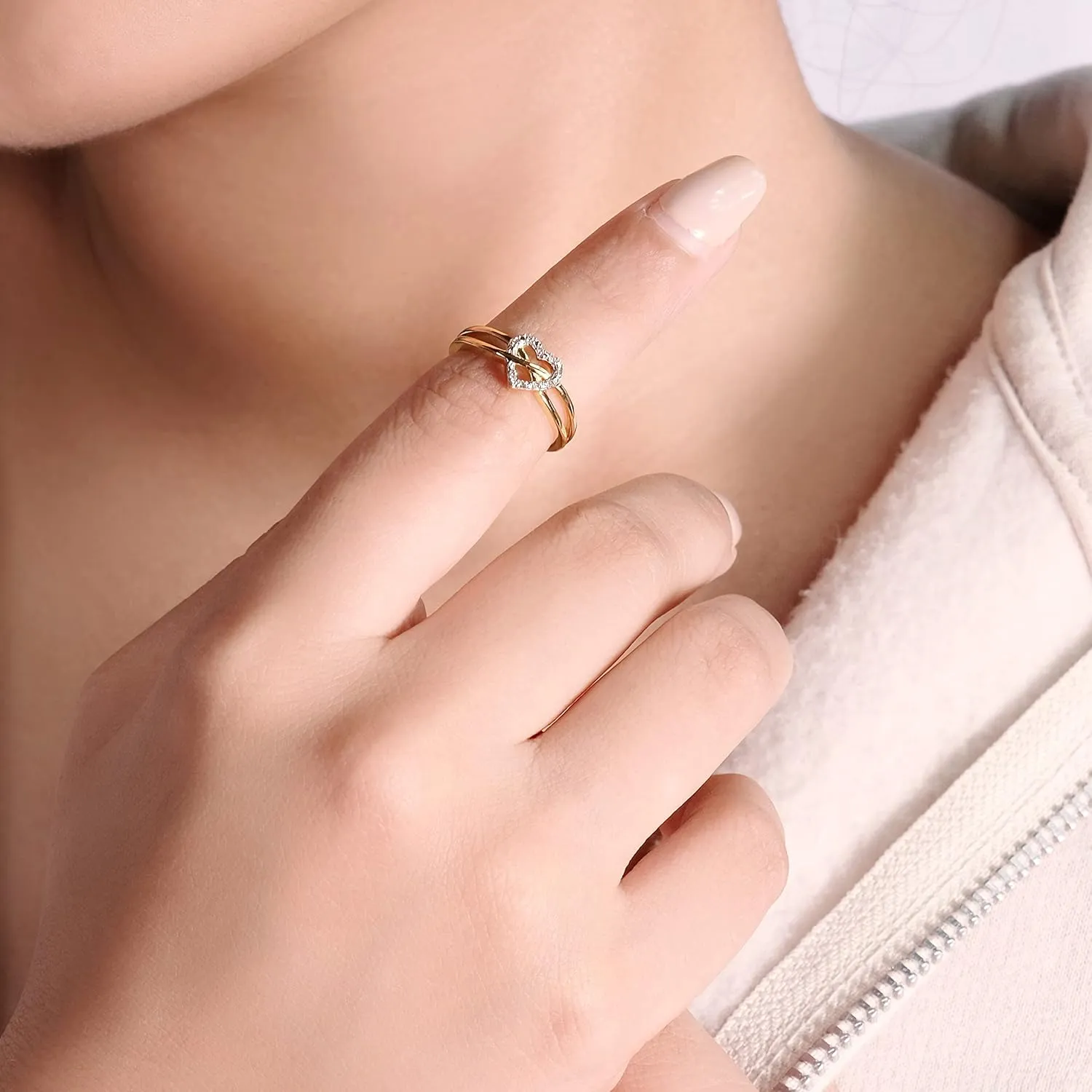 Diamond Heart Rings for Women in 925 Sterling Silver | Yellow & Rose Gold Vermeil Plated Silver | Infinity Heart Jewelry | Criss-cross Ring | Women's Fashion Jewelry | Gold accessories for Her