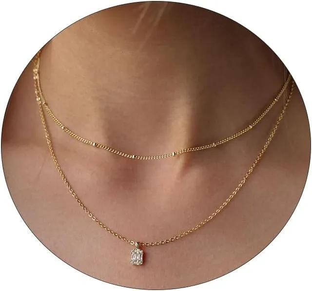 Diamond Necklaces for Women Dainty Leaf Necklace 14k Gold Plated Layered CZ Moon Necklace Simple Diamond Choker Necklaces for Women Trendy Jewelry Gifts