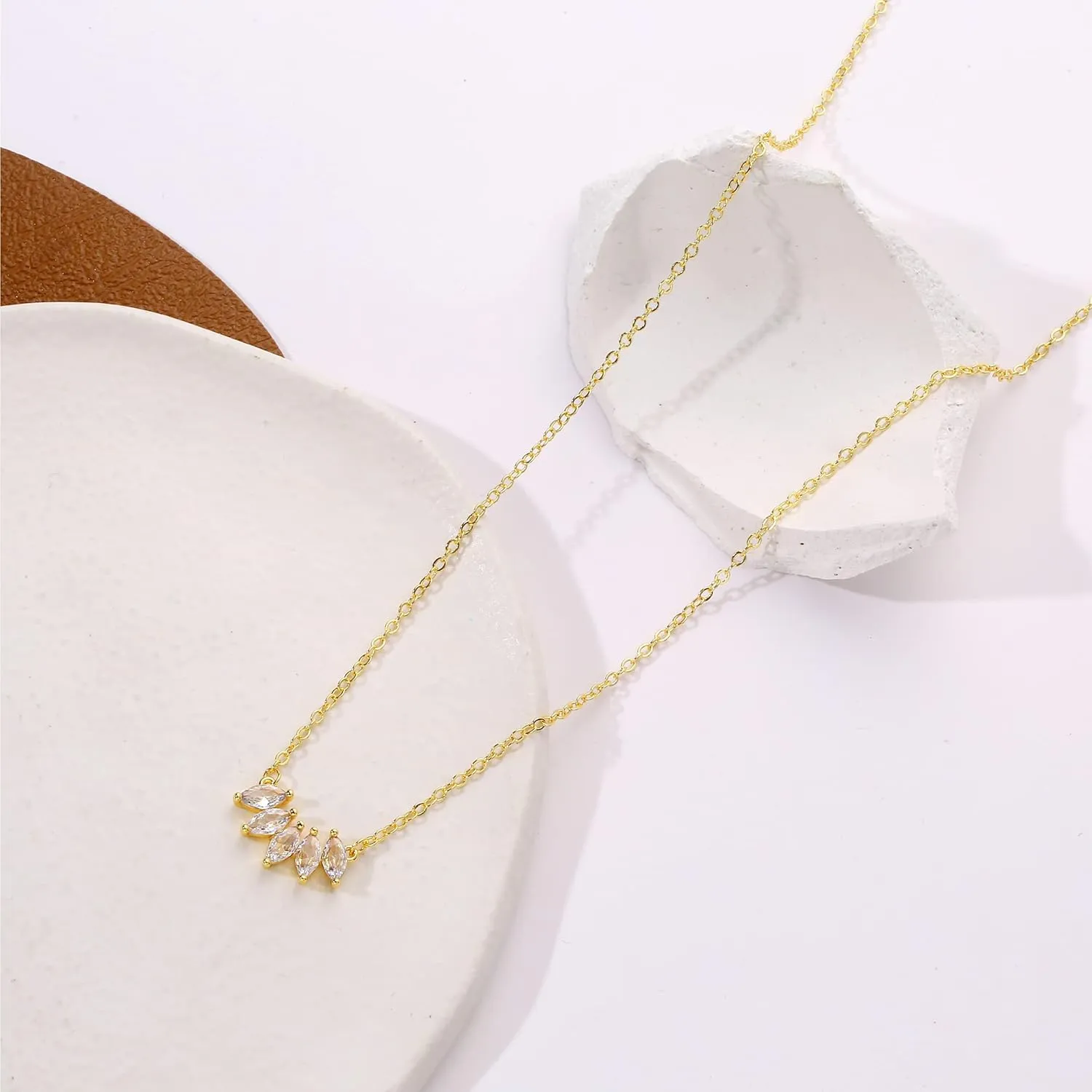 Diamond Necklaces for Women Dainty Leaf Necklace 14k Gold Plated Layered CZ Moon Necklace Simple Diamond Choker Necklaces for Women Trendy Jewelry Gifts