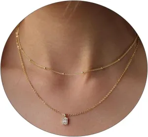 Diamond Necklaces for Women Dainty Leaf Necklace 14k Gold Plated Layered CZ Moon Necklace Simple Diamond Choker Necklaces for Women Trendy Jewelry Gifts