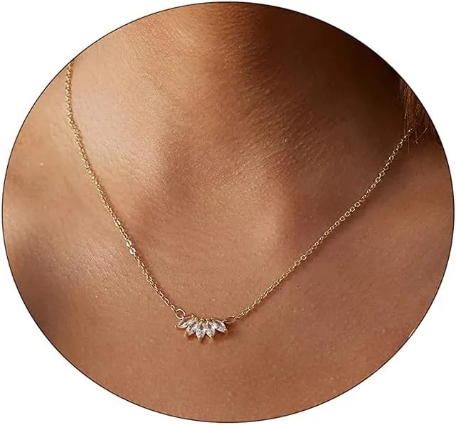 Diamond Necklaces for Women Dainty Leaf Necklace 14k Gold Plated Layered CZ Moon Necklace Simple Diamond Choker Necklaces for Women Trendy Jewelry Gifts