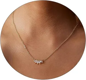 Diamond Necklaces for Women Dainty Leaf Necklace 14k Gold Plated Layered CZ Moon Necklace Simple Diamond Choker Necklaces for Women Trendy Jewelry Gifts