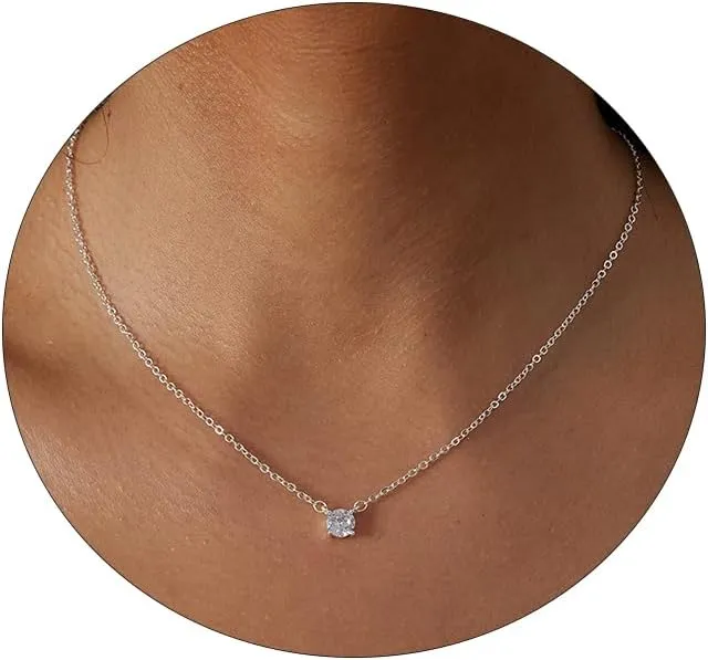 Diamond Necklaces for Women Dainty Leaf Necklace 14k Gold Plated Layered CZ Moon Necklace Simple Diamond Choker Necklaces for Women Trendy Jewelry Gifts