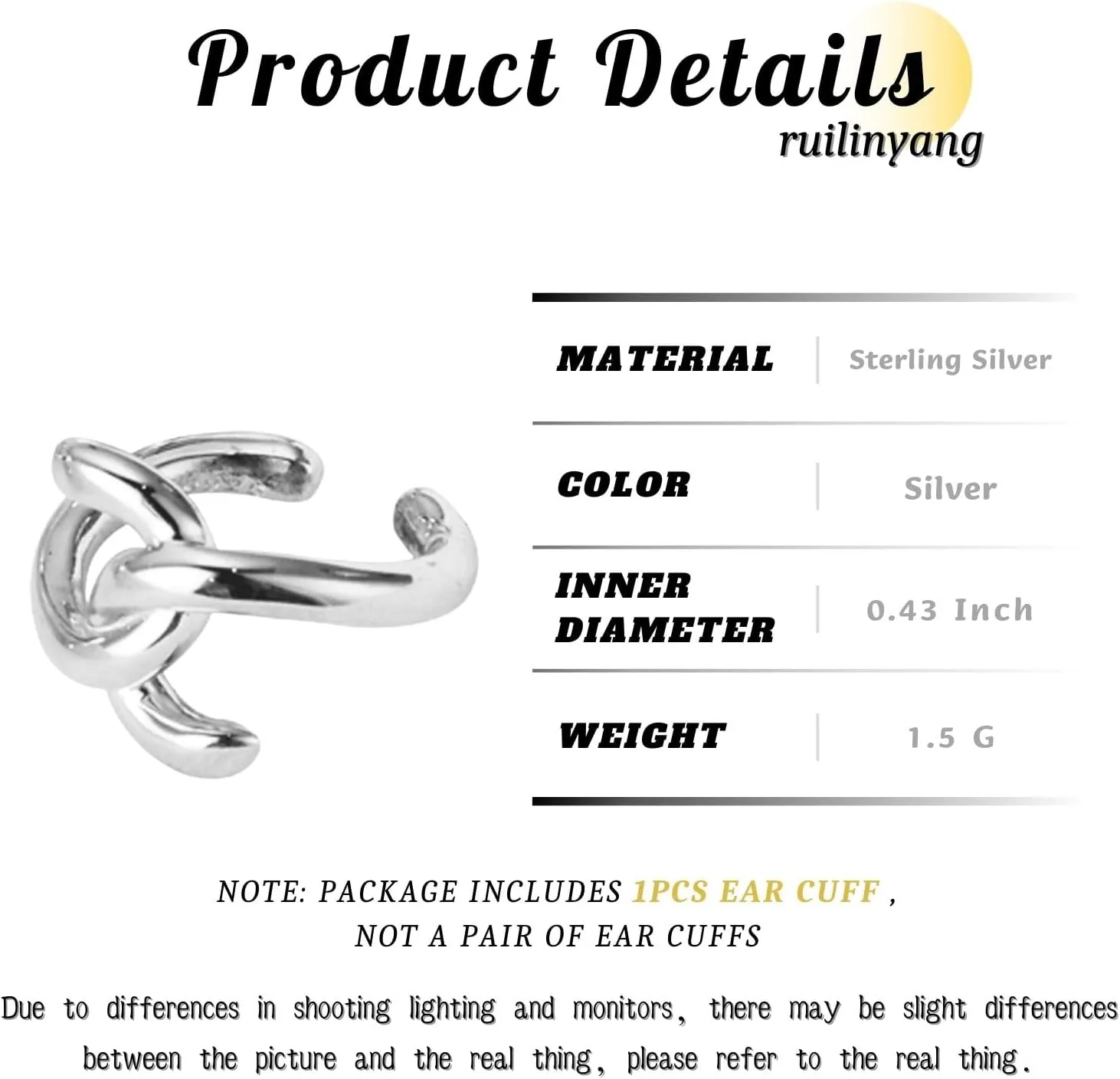 Distorted Sterling Silver Ear Cuff, No Piercing Minimalist Ear Clip, Unique Fake Earrings Simple Ear Cartilage Clip