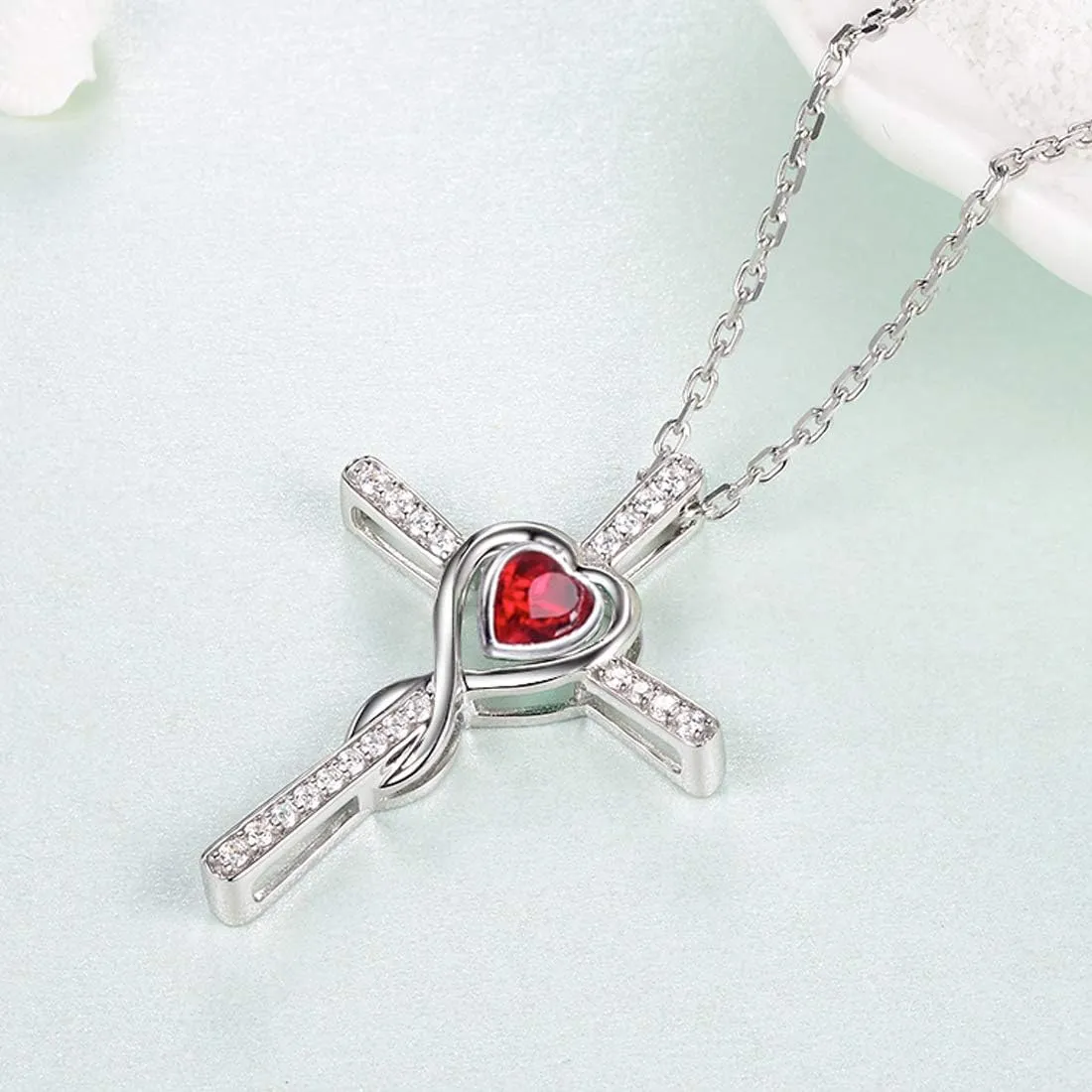Dorella Love Infinity Necklace for Women Mothers Day Birthday Gifts Wife Mom May June July Birthstones Emerald Ruby Pearl Jewelry 925 Sterling Silver