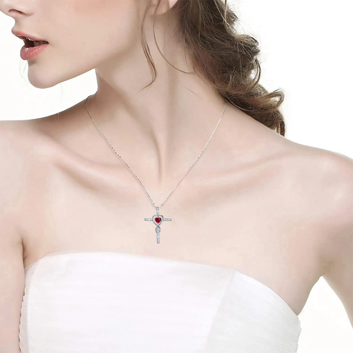 Dorella Love Infinity Necklace for Women Mothers Day Birthday Gifts Wife Mom May June July Birthstones Emerald Ruby Pearl Jewelry 925 Sterling Silver