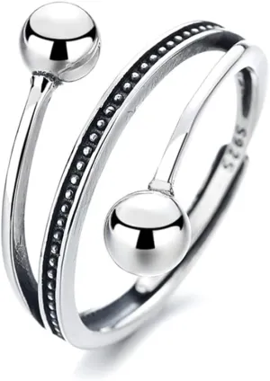 Double Balls Retro Vintage Statement Rings 925 Sterling Silver Adjustable Climber Wrap Finger Band Engagement Promise Eternity Ring Antique Bead Ball Wedding Band Fashion Jewelry Gifts for Women