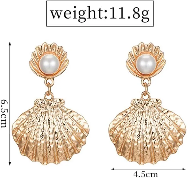 Doubnine Sea Shell Charm Cowrie Earrings Dangle Golden Mermaid Earrings Scallop Beach Retro Chic Women Ocean Jewelry