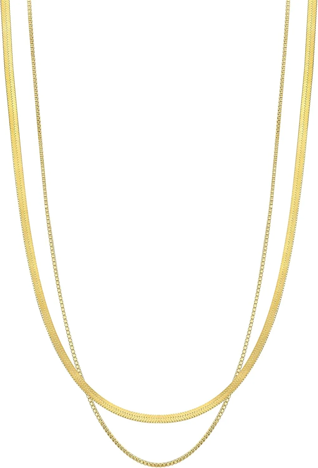 DOUX Pendant Layering Necklace for Women Green/Gold/Moon Star/Coin/CZ Pendant- Premium Brass Material, Thickened 18k Gold Filled, Snake Chain Lobster Clasp