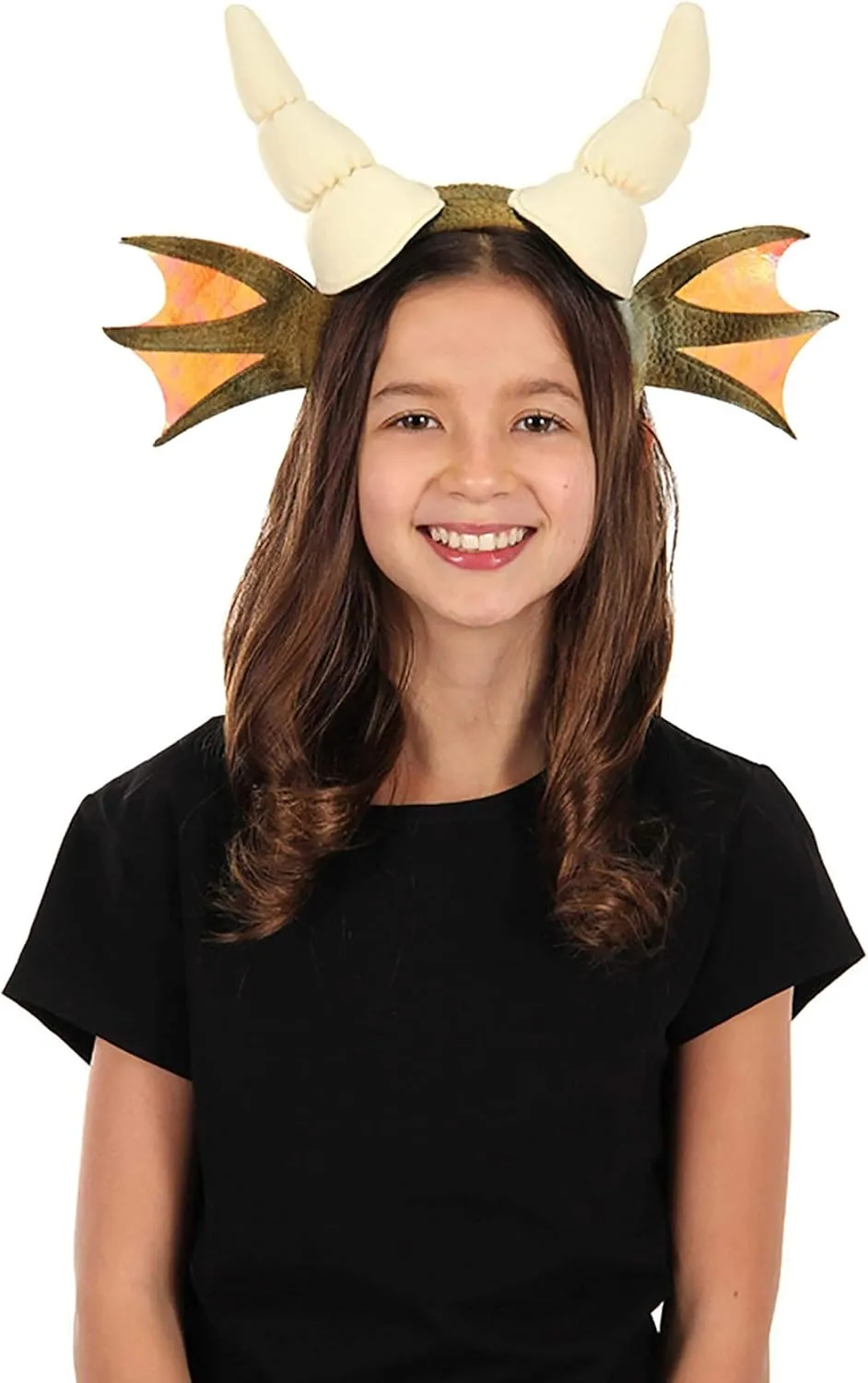 Dragon Horns Costume Headband - Sculpted & Filled Horns & Iridescent Wings Sewn To Sides, Accessory