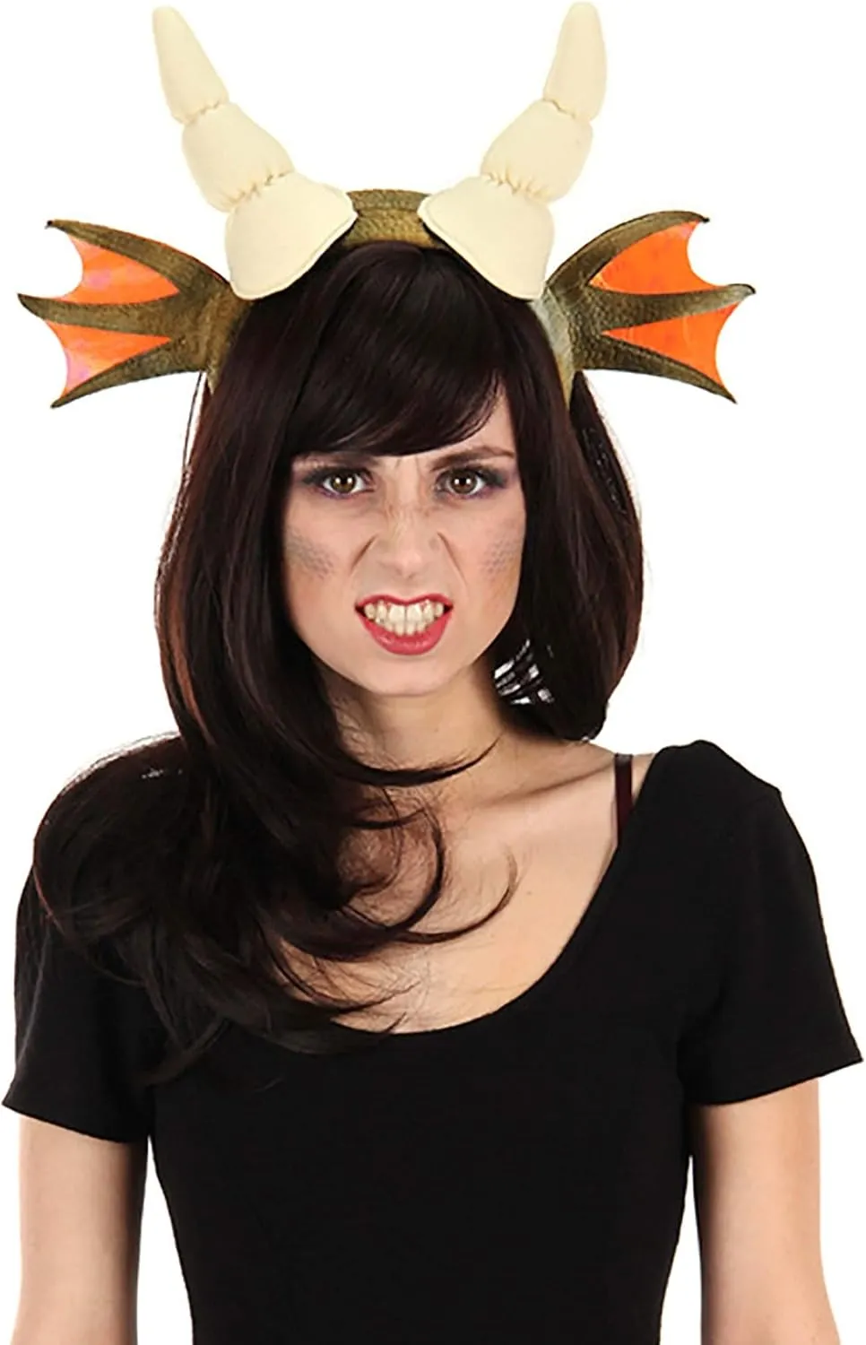 Dragon Horns Costume Headband - Sculpted & Filled Horns & Iridescent Wings Sewn To Sides, Accessory