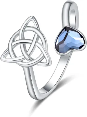 Dreamboat Celtic Rings for Women Celtic Knot Rings for Women Trinity Ring Crystal Rings Sterling Silver Heart Rings for Women Irish Jewelry Irish Gifts