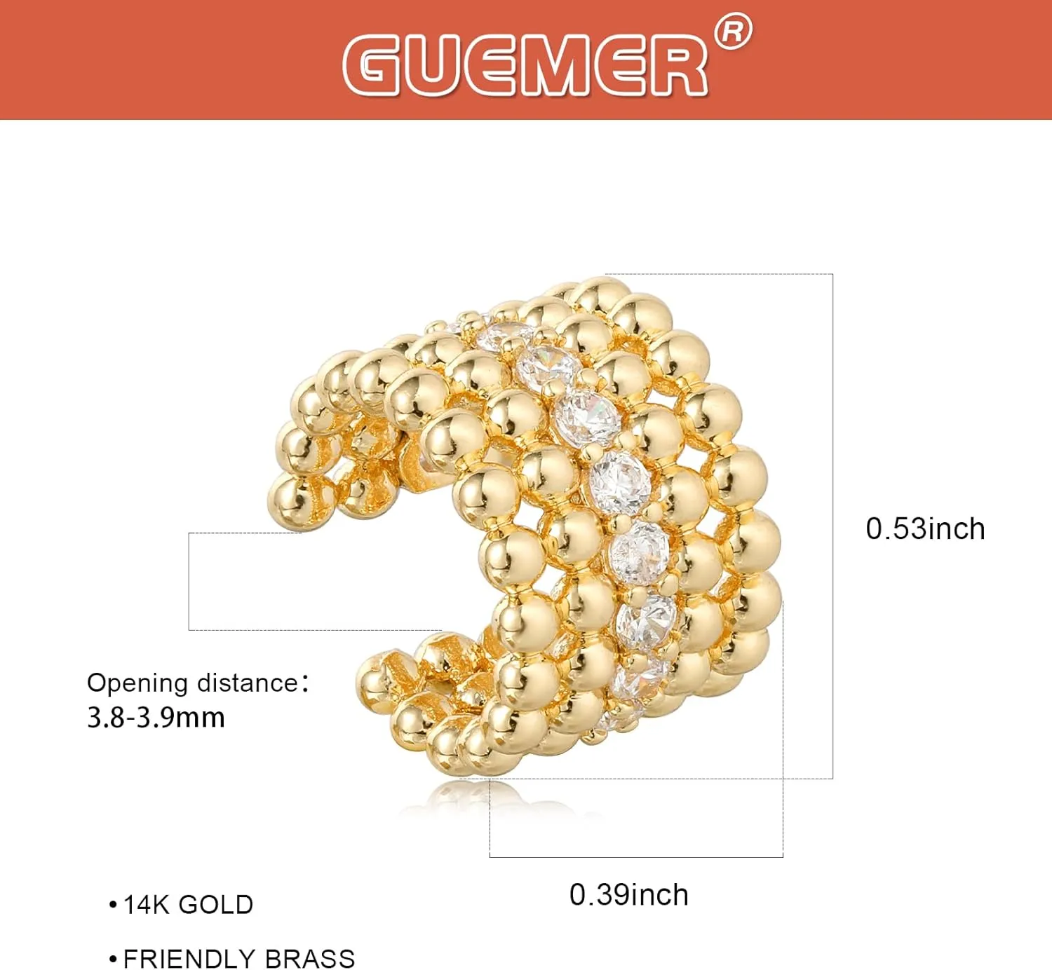 Ear Cuff Earrings for Women Non Piercing Clip On Chunky Earrings Cartilage Wrap Ear Cuffs 14k Gold Plated Cubic Zirconia Hypoallergenic Jewelry Gifts, Single