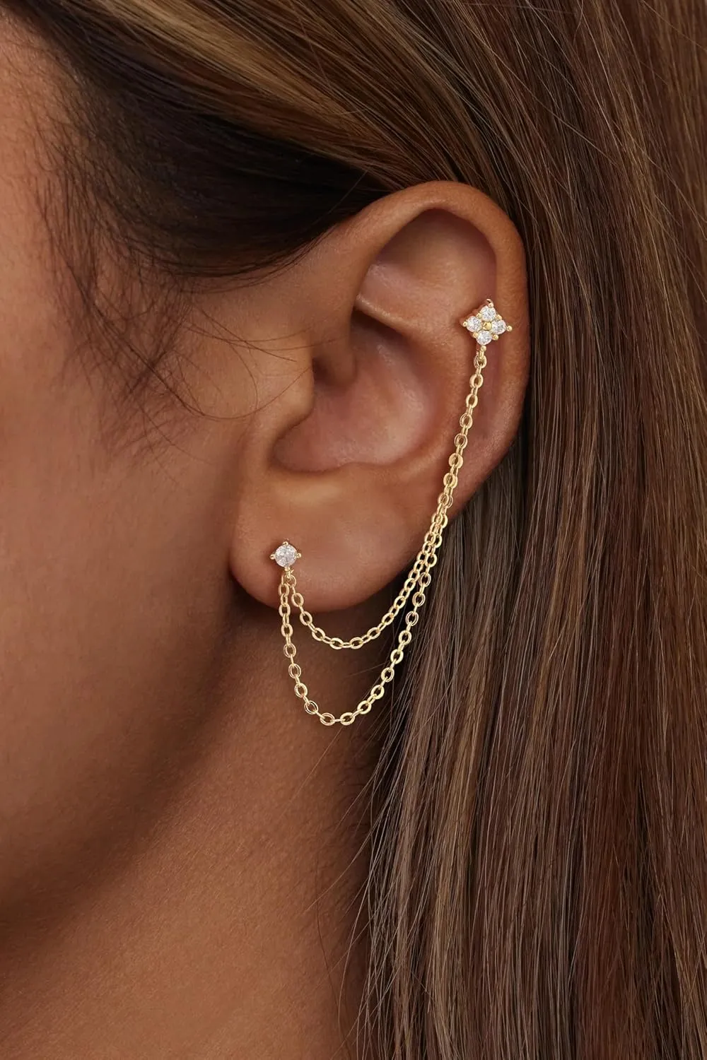 Earrings for Women, Gold Stud Earrings Hoop Diamond Floral Flower Opal Earring Studs for Women Trendy Huggie Cartilage Earring Christmas Birthday Gifts for Her Daughter Helix Piercing Jewelry