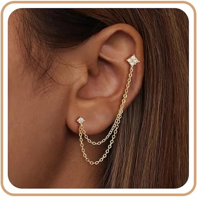 Earrings for Women, Gold Stud Earrings Hoop Diamond Floral Flower Opal Earring Studs for Women Trendy Huggie Cartilage Earring Christmas Birthday Gifts for Her Daughter Helix Piercing Jewelry