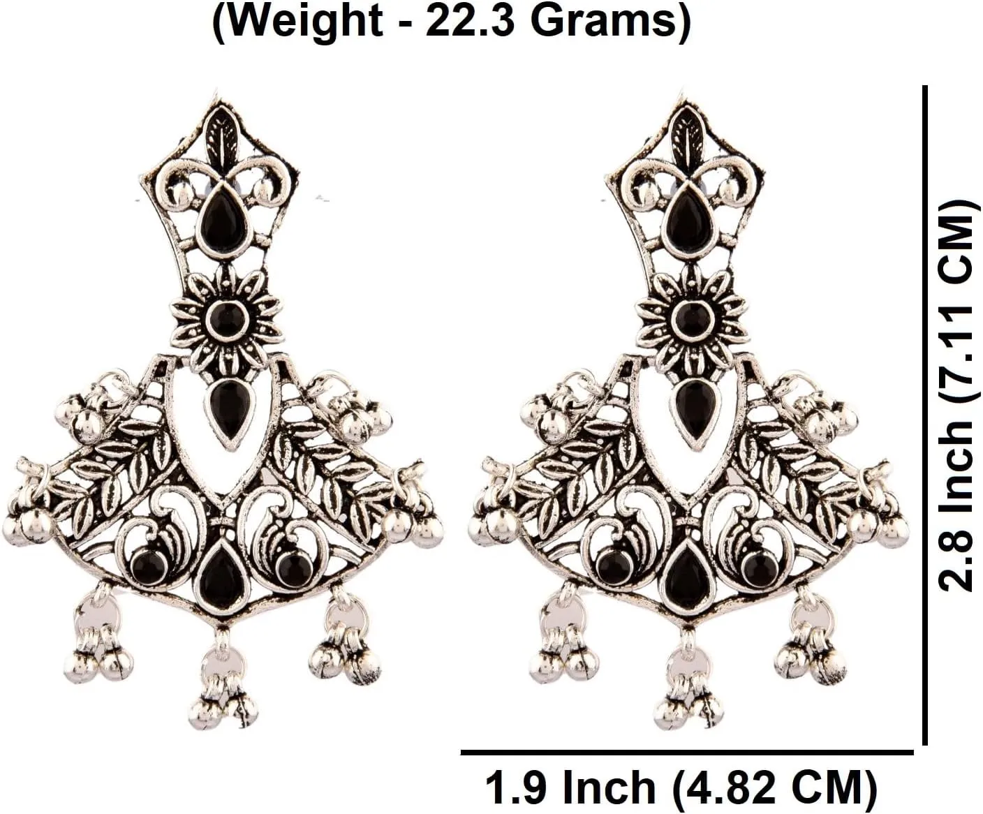 Efulgenz Antique Boho Oxidized Indian Earrings for Women Leaf Style Crystal Chandelier Oxidized Earrings Set Indian Oxidized Jewelry Bohemian Statement Jewelry Set for Women