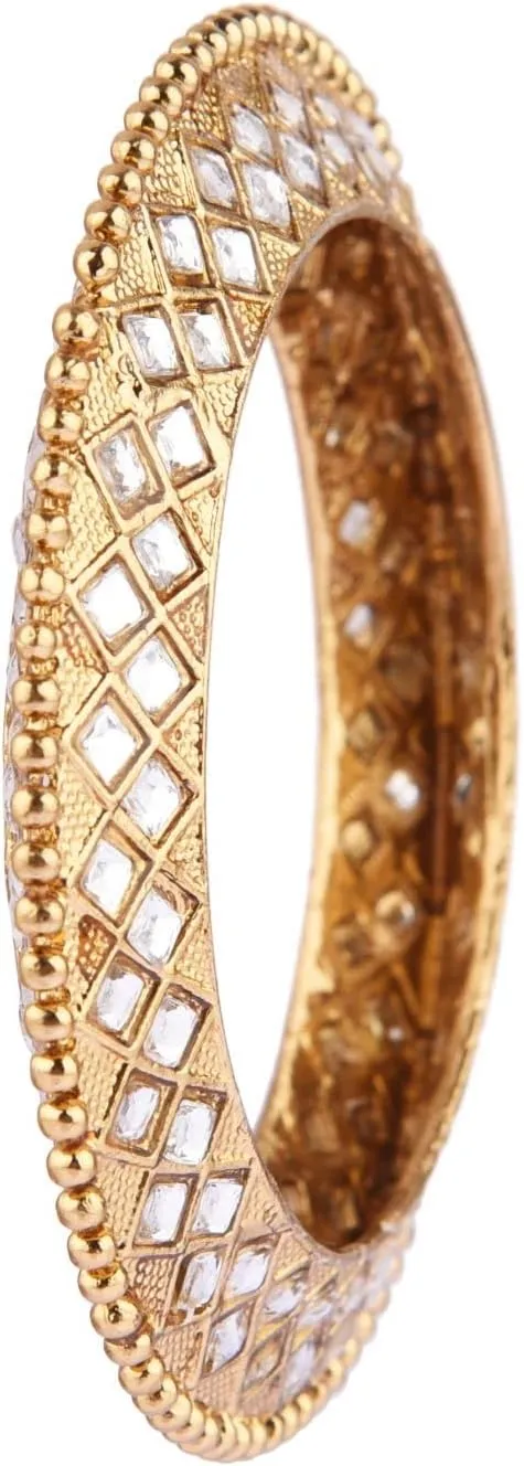 Efulgenz Indian Bangle Set Bollywood Traditional Gold Tone Kundan Wedding Bracelet Bangle Jewelry for Women (2 Pcs)