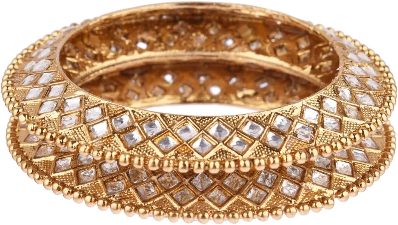 Efulgenz Indian Bangle Set Bollywood Traditional Gold Tone Kundan Wedding Bracelet Bangle Jewelry for Women (2 Pcs)