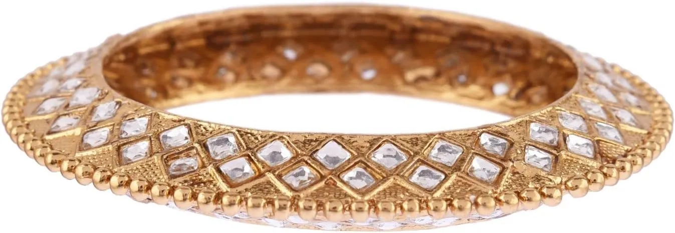 Efulgenz Indian Bangle Set Bollywood Traditional Gold Tone Kundan Wedding Bracelet Bangle Jewelry for Women (2 Pcs)
