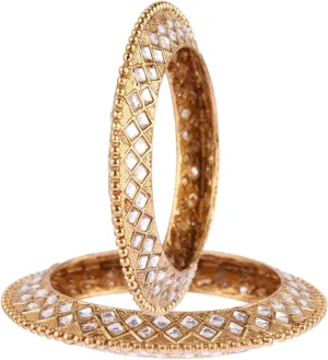 Efulgenz Indian Bangle Set Bollywood Traditional Gold Tone Kundan Wedding Bracelet Bangle Jewelry for Women (2 Pcs)
