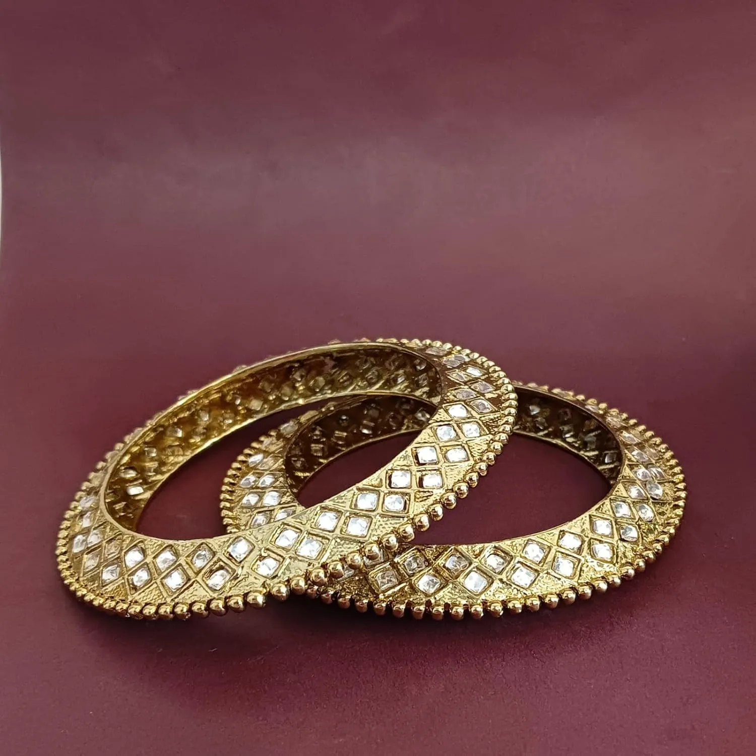 Efulgenz Indian Bangle Set Bollywood Traditional Gold Tone Kundan Wedding Bracelet Bangle Jewelry for Women (2 Pcs)